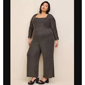 Torrid Glitter Long Sleeve Jumpsuit Sz 20 Knit Metallic Sweetheart Neck Sparkle